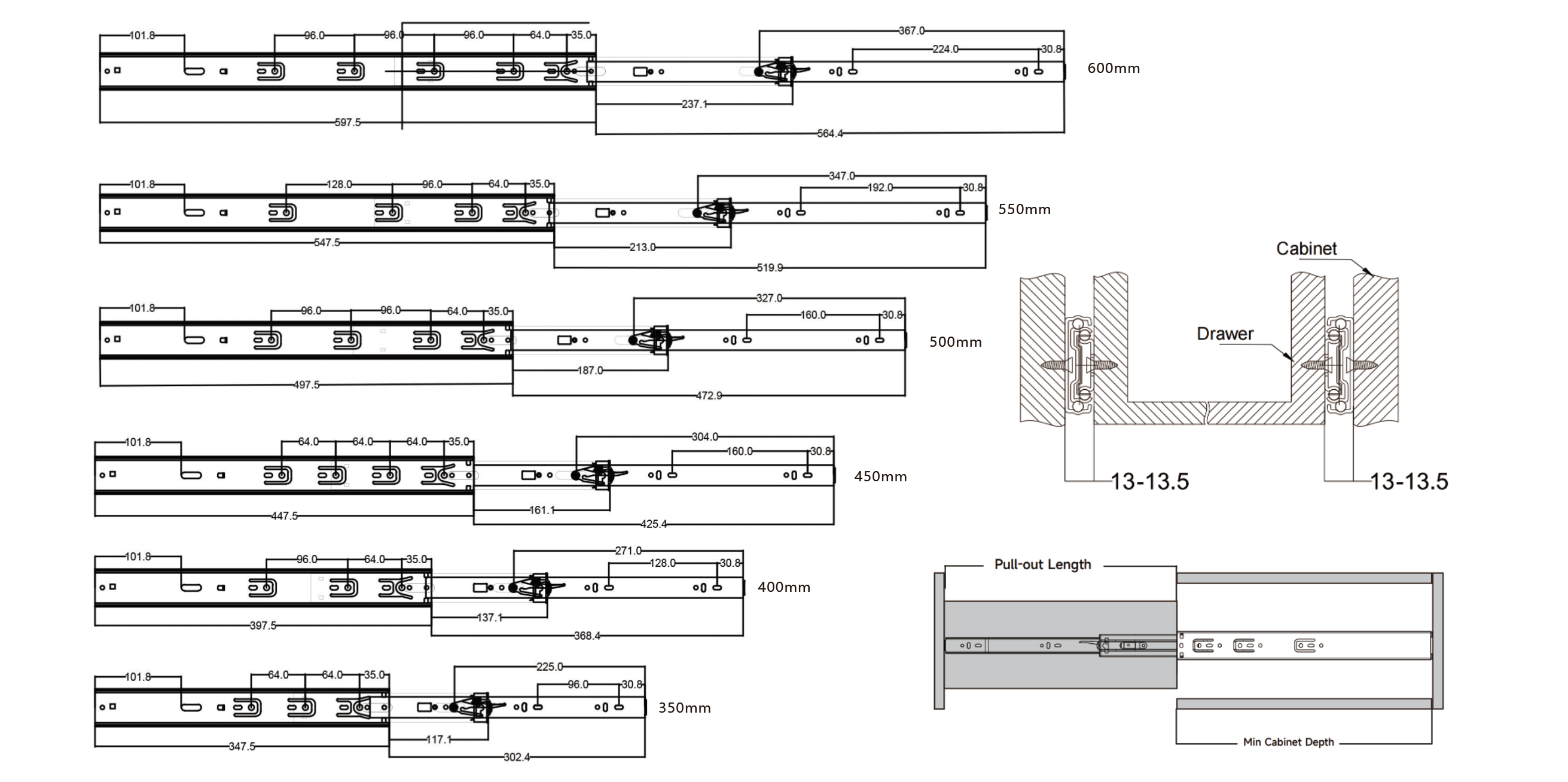 Push Open And Soft Closing Slide Drawing